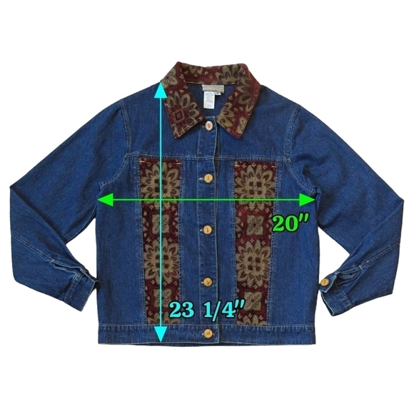 Coldwater Creek Denim Floral Tapestry Button-Up Jacket Pockets Boho Classic - Picture 3 of 8